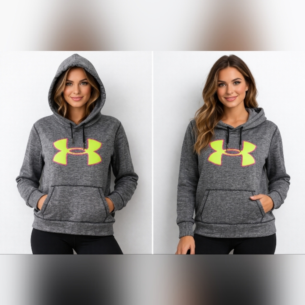 Under Armour Women’s Heather Gray Pullover Hoodie with Neon Yellow Logo